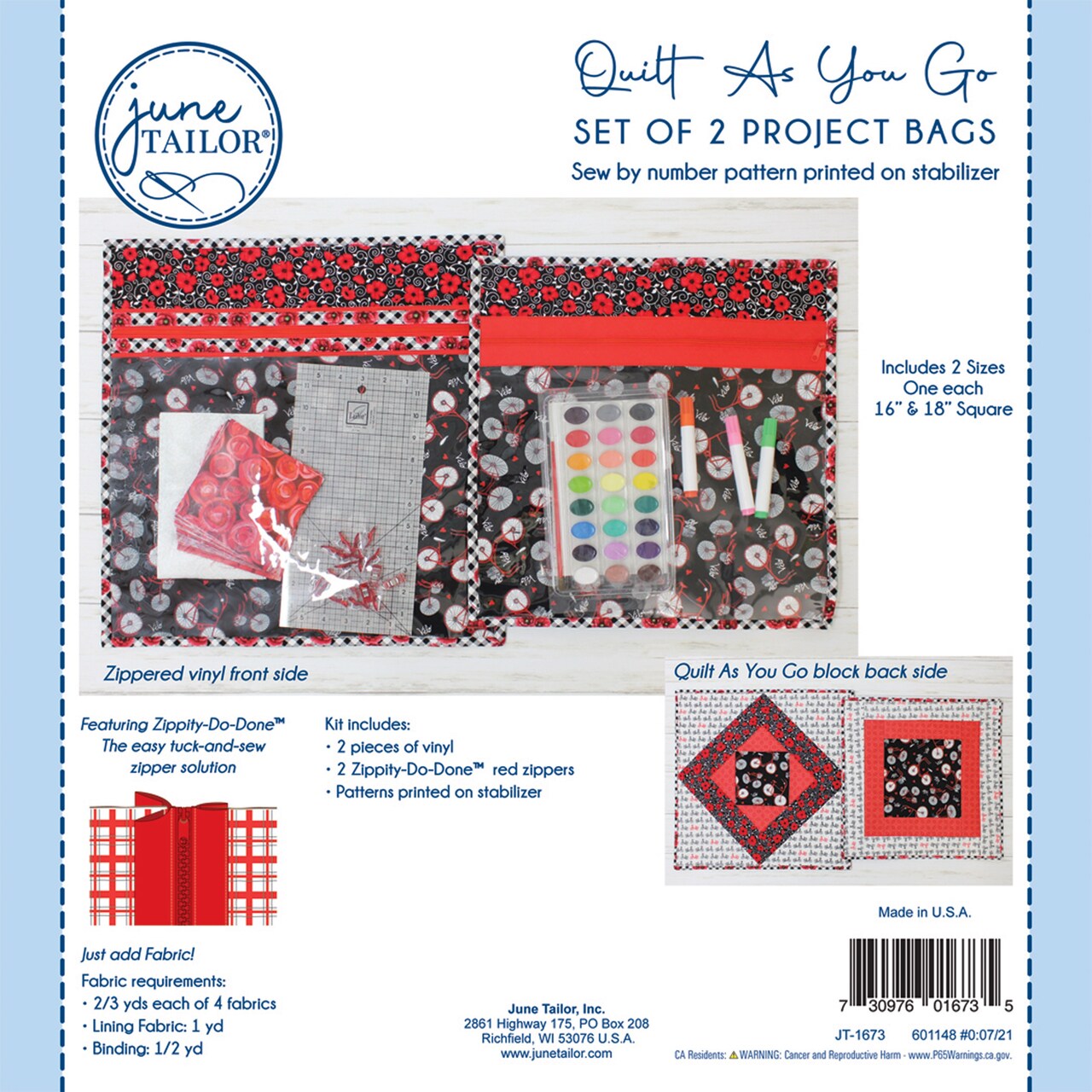 June Tailor Quilt As You Go Project Bag Kit-Red Zippity-Do-Done(TM)